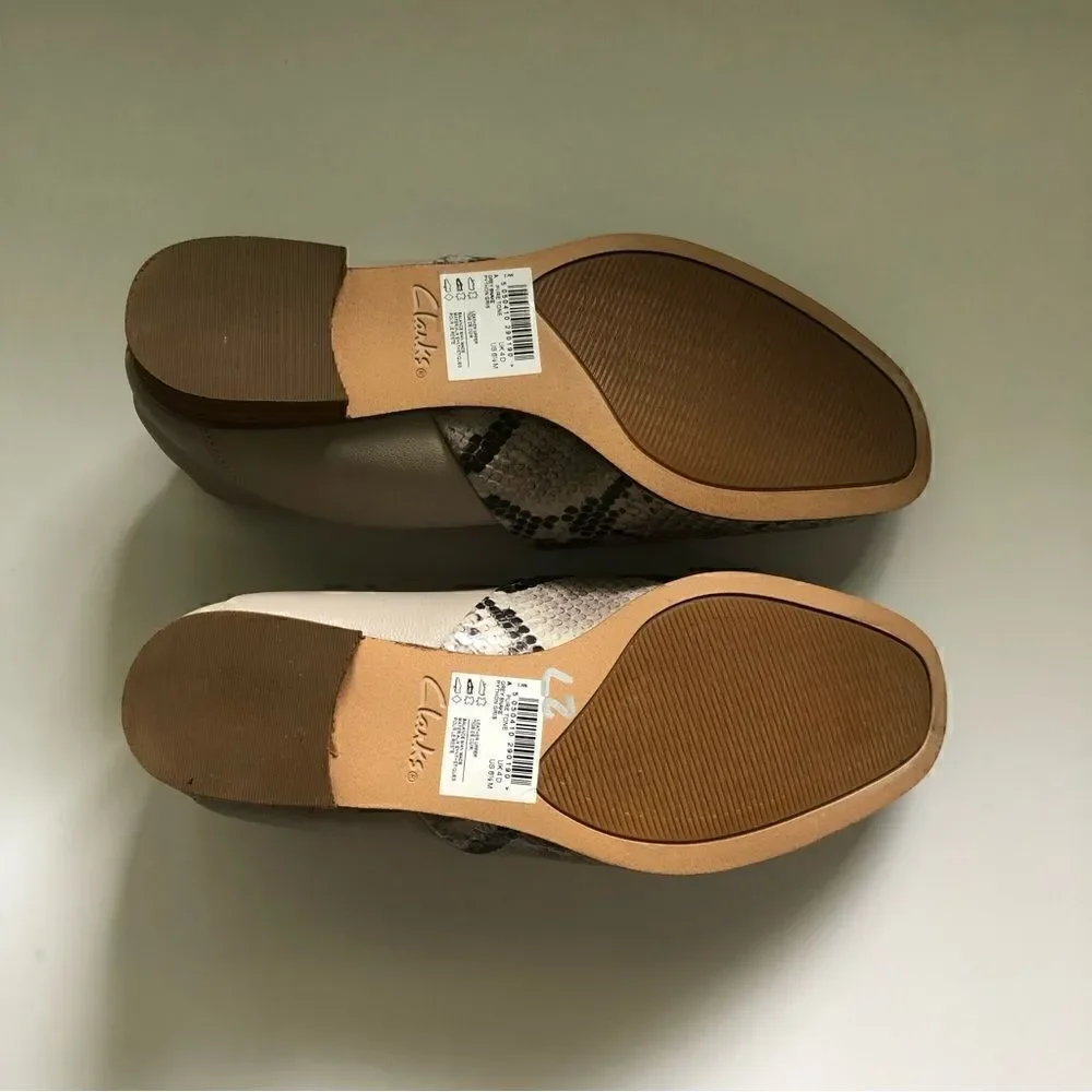 Clarks Cuchion Plus snakeskin leather slip on flats woman’s size 6.5 NWT